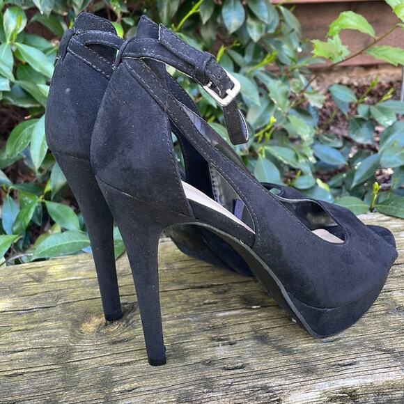 Marc Fisher Black Suede Mary Jane Peep Toe High Heels Women's 8 1/2 M - Picture 5 of 15